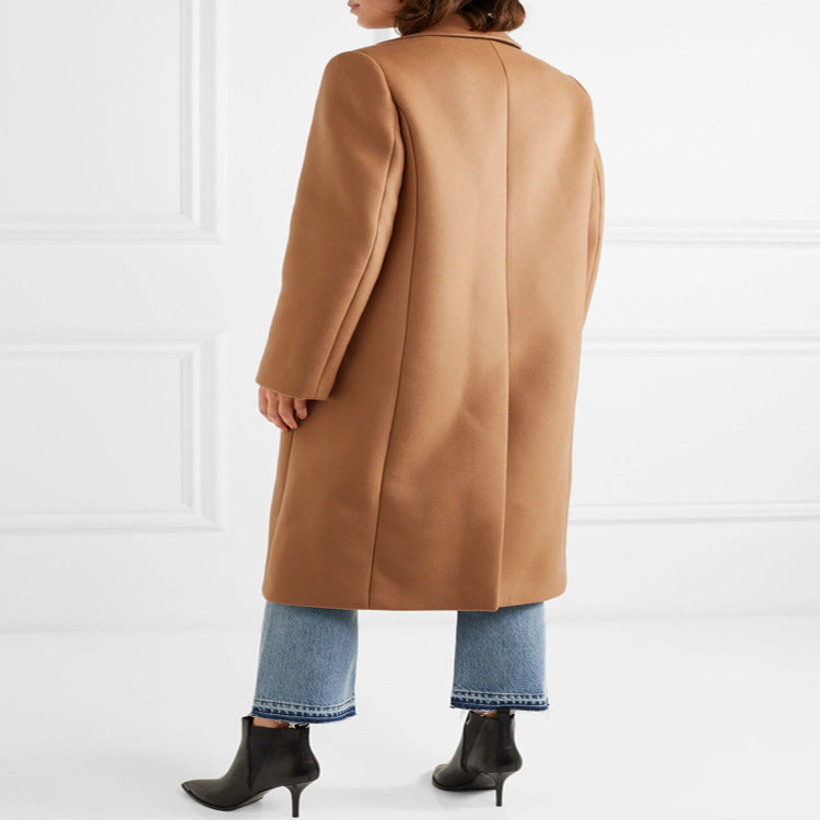 Damen Einreihiger Wollmix-Longcoat mit klarem Tailoring und Pattentaschen Nord Taschen