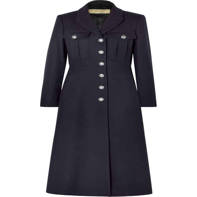 Damen Militärischer Longcoat aus Wollmix mit markanter Knopfleiste und Pattentaschen Nord Taschen