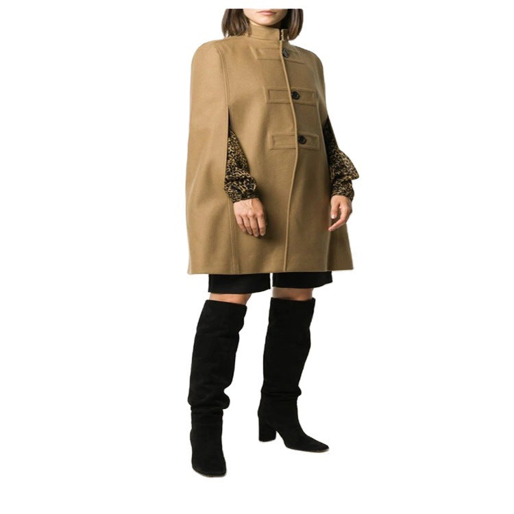 Damen Wollmix‑Cape mit Stehkragen, verdeckten Armöffnungen und puristischem Tailoring Nord Taschen