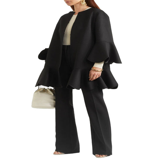 Damen Volantierter Cape‑Mantel aus Wollmix mit Glockenärmeln Nord Taschen