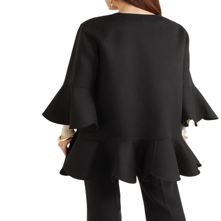 Damen Volantierter Cape‑Mantel aus Wollmix mit Glockenärmeln Nord Taschen