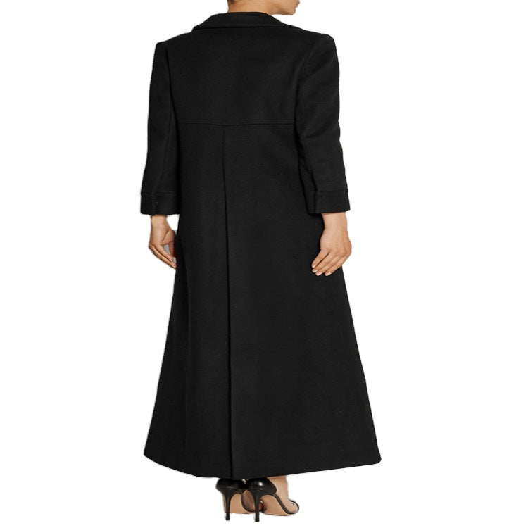 Damen Bodenlanger Einreiher-Mantel mit Gehschlitz und taillierter Silhouette Nord Taschen