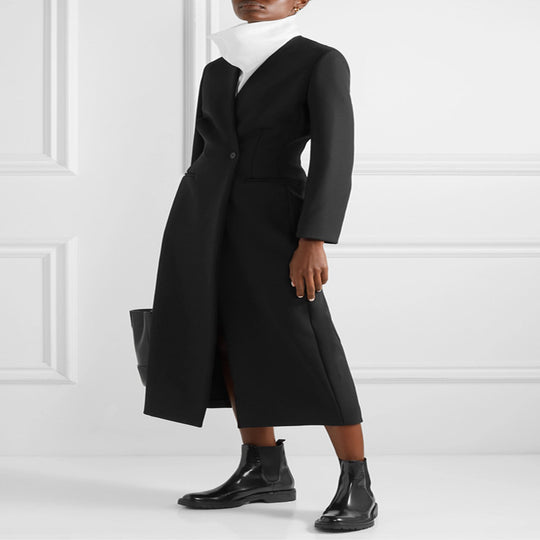 Damen Maxilanger minimalistischer Tailoring Mantel mit offener Front Nord Taschen