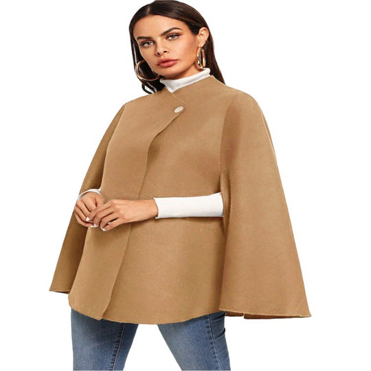 Damen Kurz-Capecoat im Mantelstil mit Stehkragen und verdeckter Knopfblende Nord Taschen