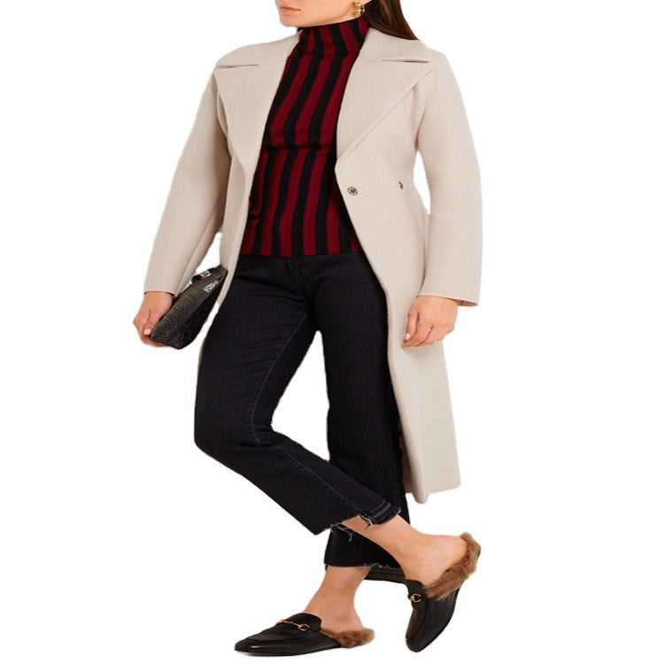 Damen Eleganter Taillierter Mantel im Wickelstil aus Woll-Kaschmir-Mix Nord Taschen
