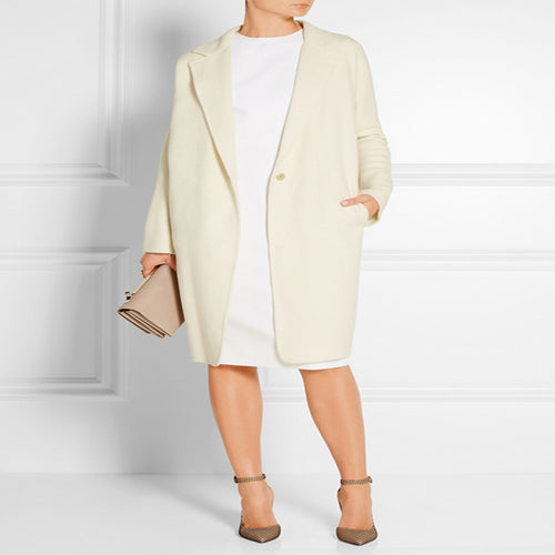 Damen Schlichter Oversize-Longmantel aus Woll‑Kaschmir‑Mix mit dezentem Revers und Ein‑Knopf‑Front Nord Taschen