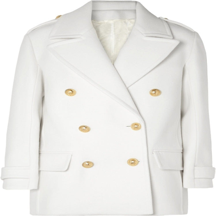 Damen Zweireihiger Kurzmantel im Marine‑Tailoring mit goldenen Zierknöpfen Nord Taschen