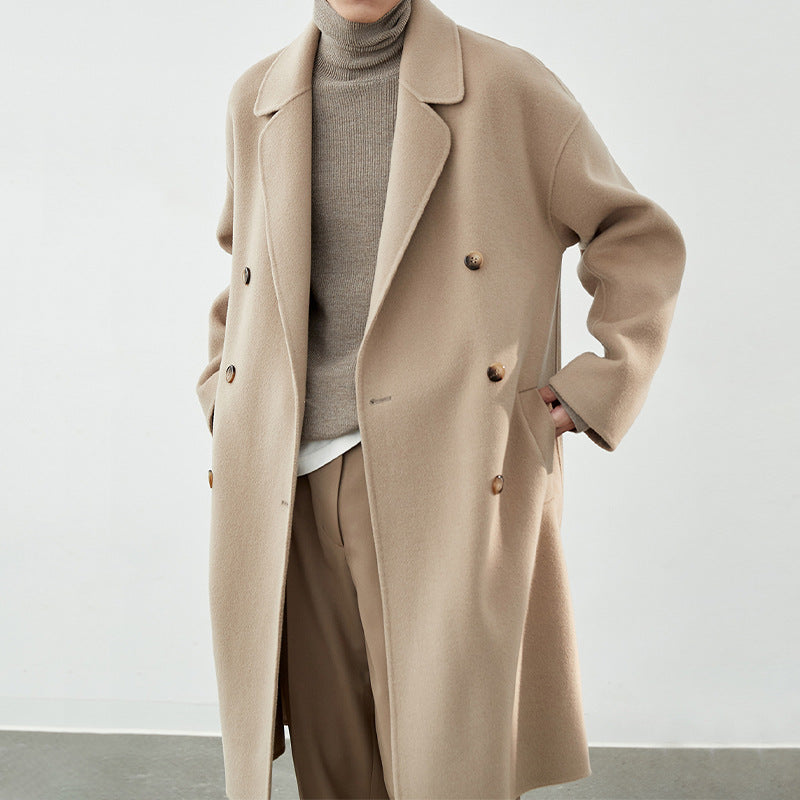 Herren Lang geschnittener Doppelreiher-Wollmixmantel mit Oversize-Passform Nord Taschen