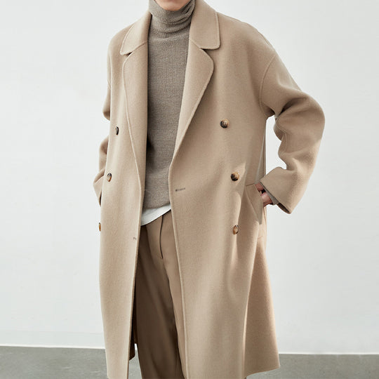 Herren Lang geschnittener Doppelreiher-Wollmixmantel mit Oversize-Passform Nord Taschen
