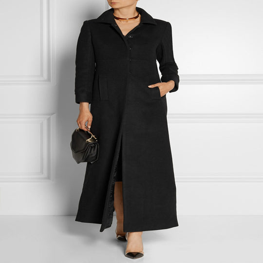 Damen Bodenlanger Einreiher-Mantel mit Gehschlitz und taillierter Silhouette Nord Taschen