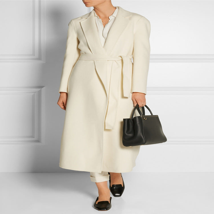 Damen Bodenlanger Wickel-Longcoat aus Woll-Kaschmirmix mit tailliertem Bindegürtel Nord Taschen