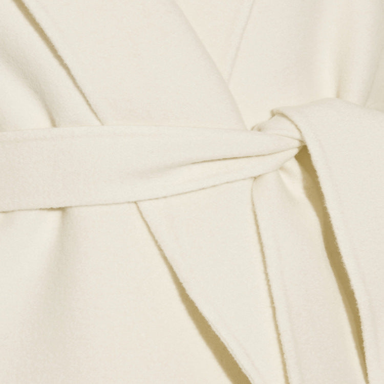 Damen Bodenlanger Wickel-Longcoat aus Woll-Kaschmirmix mit tailliertem Bindegürtel Nord Taschen