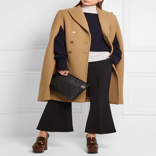Damen taillierter Wollmix-Cape-Mantel mit verdeckten Armöffnungen und Zweireiher-Tailoring Nord Taschen