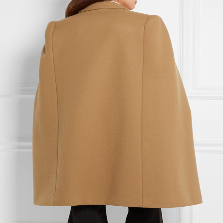 Damen taillierter Wollmix-Cape-Mantel mit verdeckten Armöffnungen und Zweireiher-Tailoring Nord Taschen