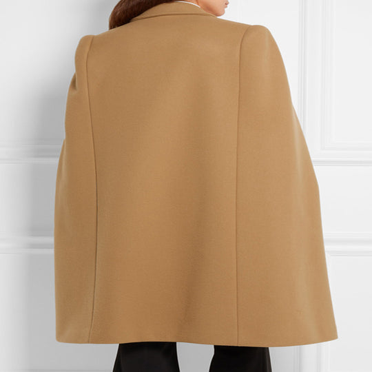 Damen taillierter Wollmix-Cape-Mantel mit verdeckten Armöffnungen und Zweireiher-Tailoring Nord Taschen