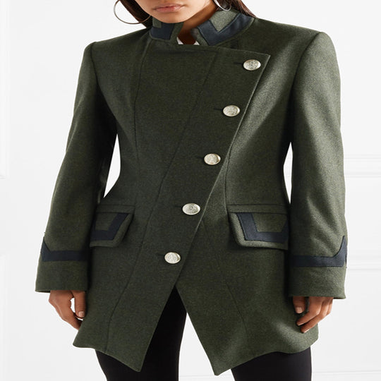 Damen Taillierter Militärmantel im A‑Linien‑Schnitt mit asymmetrischer Knopfreihe Nord Taschen
