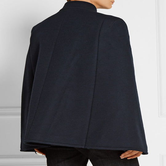 Damen Kurzer Cape-Mantel im Military‑Stil mit Doppelreihe und Stehkragen Nord Taschen