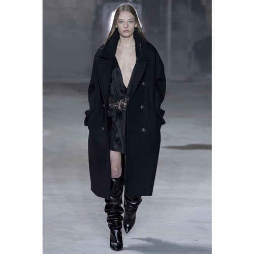 Damen Oversize Zweireihiger Longcoat mit weitem Schalkragen und relaxed Tailoring Nord Taschen