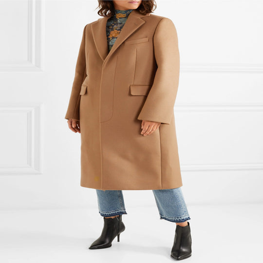 Damen Einreihiger Wollmix-Longcoat mit klarem Tailoring und Pattentaschen Nord Taschen