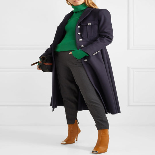 Damen Militärischer Longcoat aus Wollmix mit markanter Knopfleiste und Pattentaschen Nord Taschen