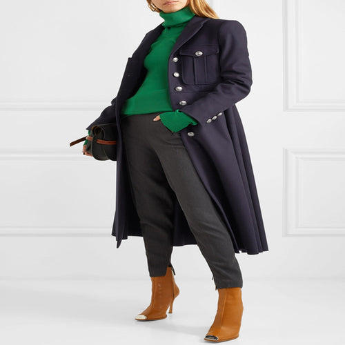 Damen Militärischer Longcoat aus Wollmix mit markanter Knopfleiste und Pattentaschen Nord Taschen