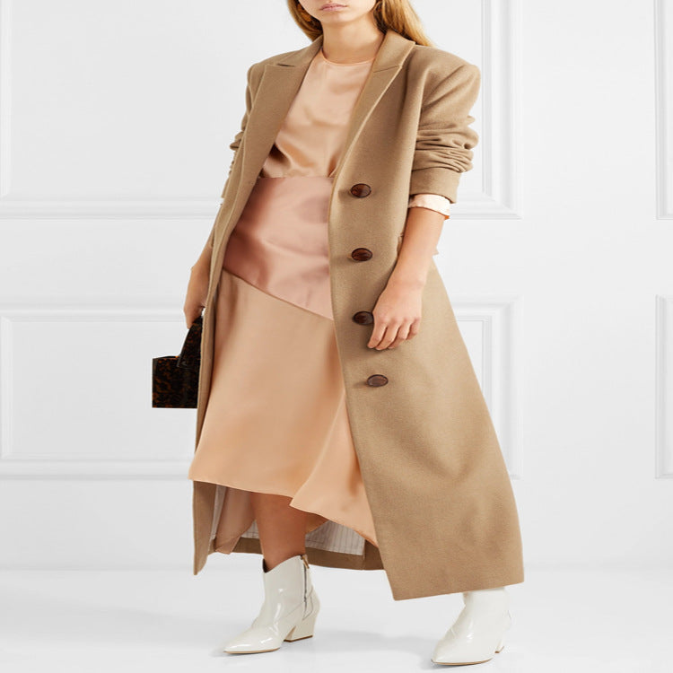 Damen Bodenlanger Einreihiger Wollmix‑Mantel mit seitlichem Gehschlitz und minimalistischer Tailoring‑Optik Nord Taschen