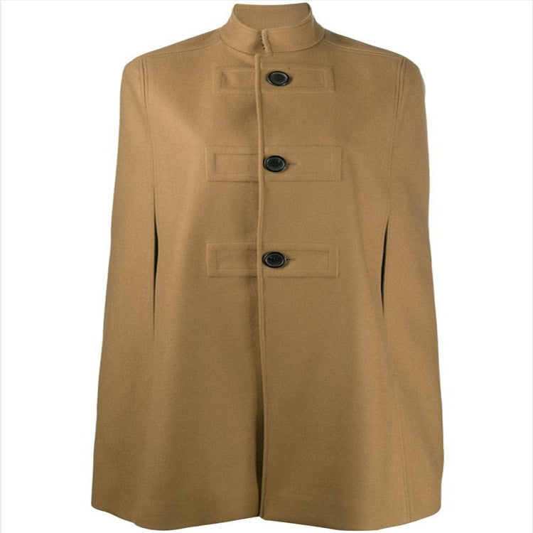 Damen Wollmix‑Cape mit Stehkragen, verdeckten Armöffnungen und puristischem Tailoring Nord Taschen