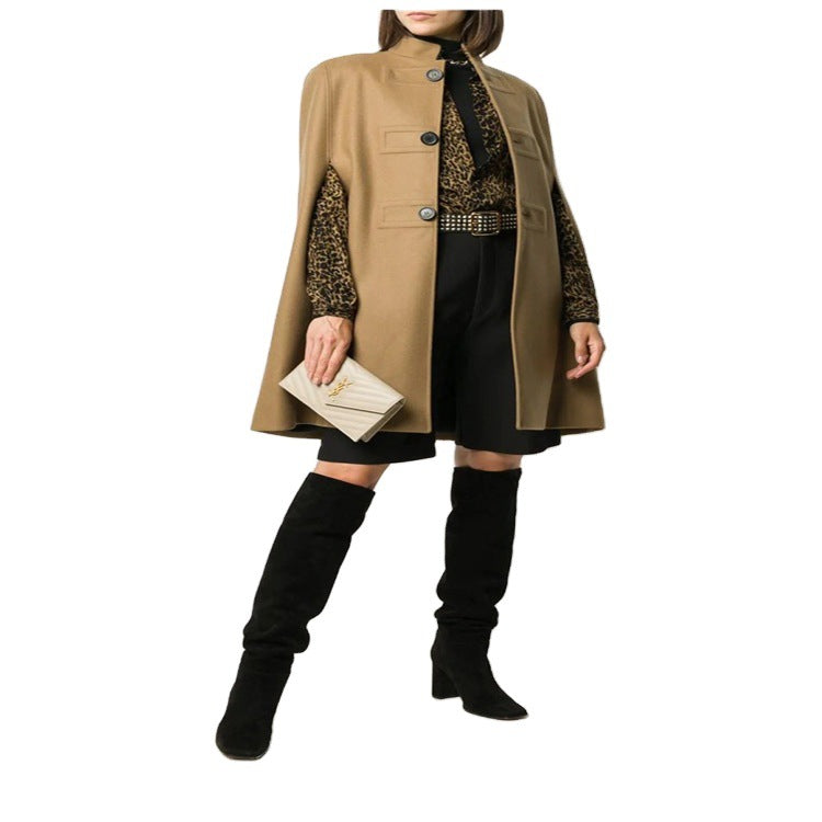Damen Wollmix‑Cape mit Stehkragen, verdeckten Armöffnungen und puristischem Tailoring Nord Taschen