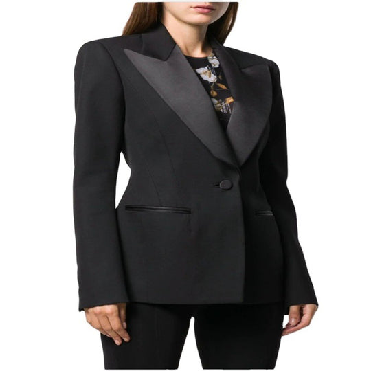Damen Tailliertes Smoking-Blazerjackett mit Satin-Schalkragen und präzisem Tailoring Nord Taschen