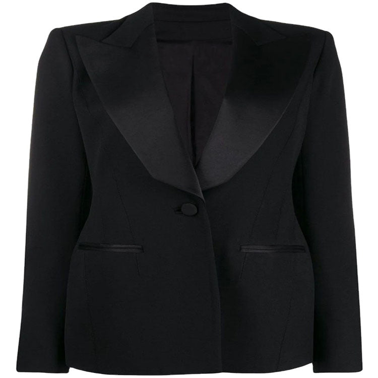 Damen Tailliertes Smoking-Blazerjackett mit Satin-Schalkragen und präzisem Tailoring Nord Taschen