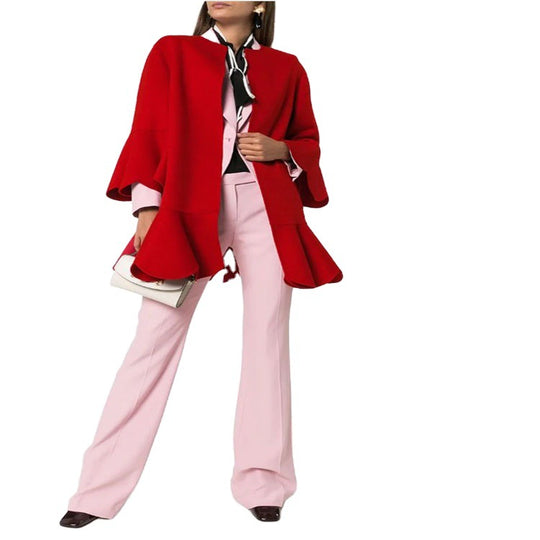 Damen Volantierter Cape‑Mantel aus Wollmix mit Glockenärmeln Nord Taschen