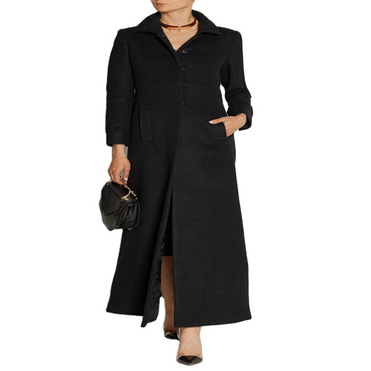 Damen Bodenlanger Einreiher-Mantel mit Gehschlitz und taillierter Silhouette Nord Taschen