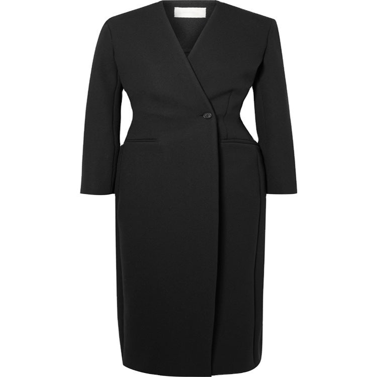 Damen Maxilanger minimalistischer Tailoring Mantel mit offener Front Nord Taschen
