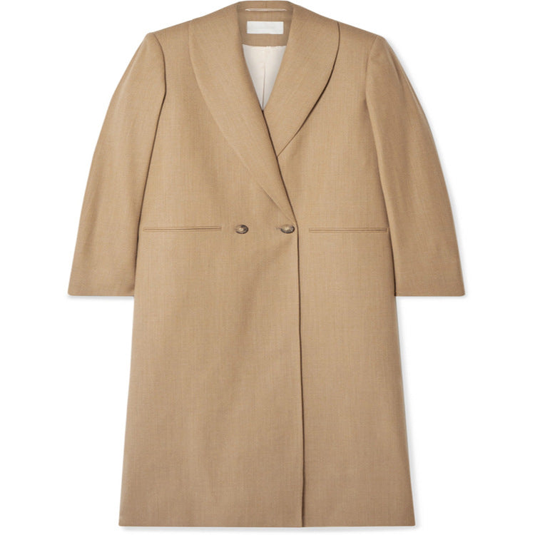 Damen Maxilanger minimalistischer Einreihiger Wollmix-Longcoat mit offenem Schalkragen Nord Taschen