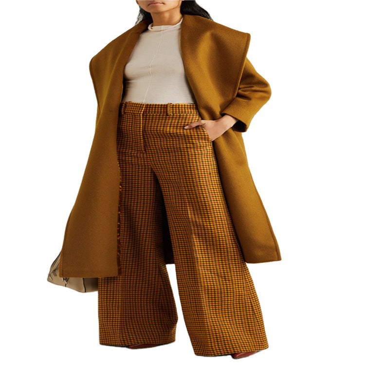 Damen Weite Karierte Palazzo-Hose mit hohem Bund Nord Taschen