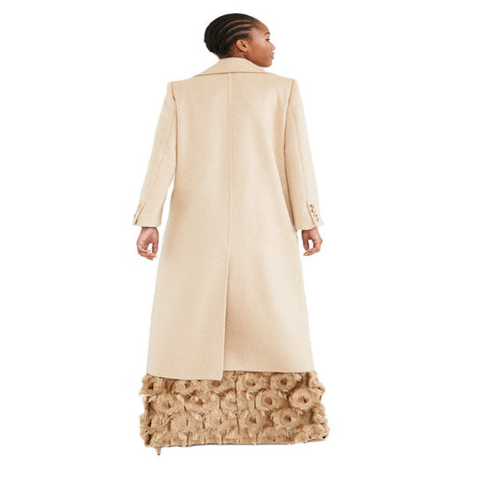 Damen Maxikleid mit dreidimensionaler Rosettenstruktur und feinem Ledergürtel Nord Taschen