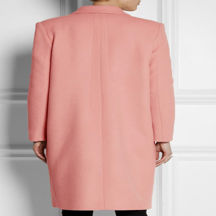 Damen Midilanger Wollmix-Mantel mit minimalistischer Einreiher-Front und Pattentaschen Nord Taschen