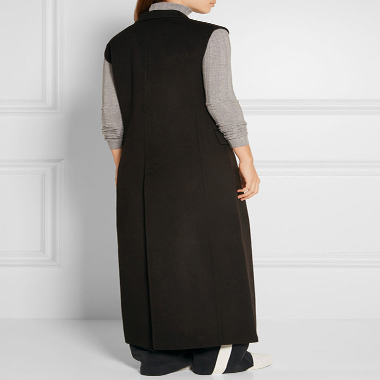 Damen Maxilange Ärmellose Tailoring-Weste aus Wollmix mit Pattentaschen Nord Taschen