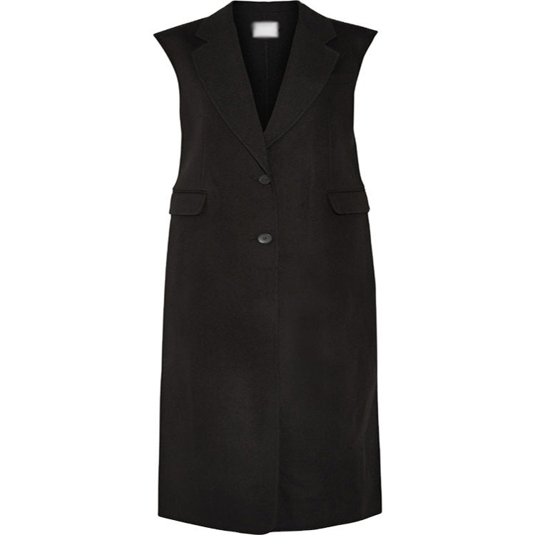 Damen Maxilange Ärmellose Tailoring-Weste aus Wollmix mit Pattentaschen Nord Taschen