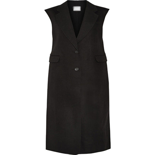 Damen Maxilange Ärmellose Tailoring-Weste aus Wollmix mit Pattentaschen Nord Taschen
