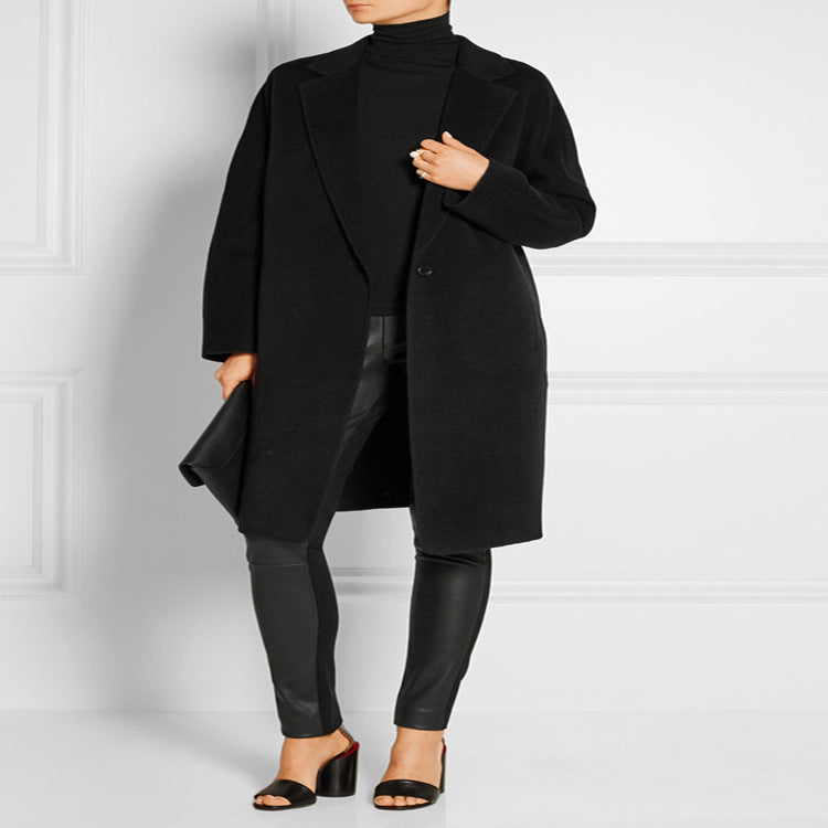 Damen Schlichter Oversize-Longmantel aus Woll‑Kaschmir‑Mix mit dezentem Revers und Ein‑Knopf‑Front Nord Taschen