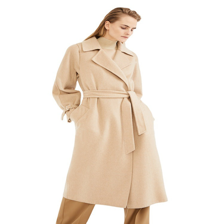 Damen Wollmantel mit Cape‑Schulter und Taillengürtel Nord Taschen