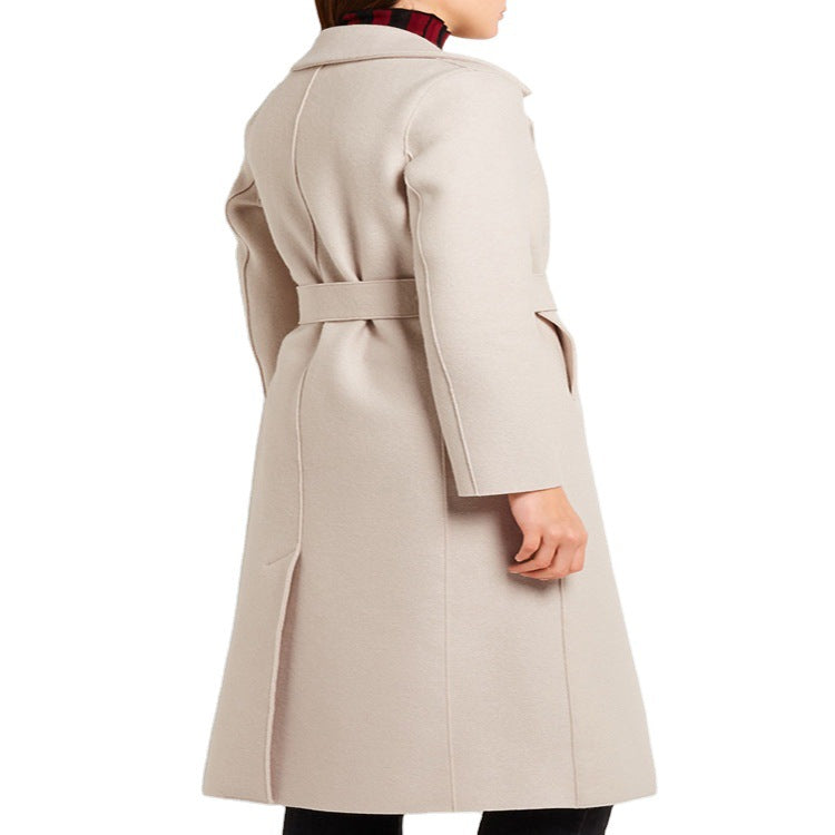 Damen Eleganter Taillierter Mantel im Wickelstil aus Woll-Kaschmir-Mix Nord Taschen