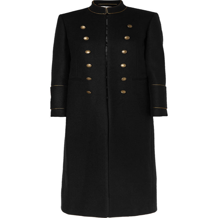 Damen Langer Militärischer Wollmantel mit goldenen Zierknöpfen und Stehkragen Nord Taschen