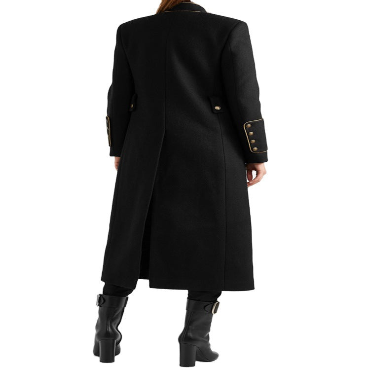 Damen Langer Militärischer Wollmantel mit goldenen Zierknöpfen und Stehkragen Nord Taschen
