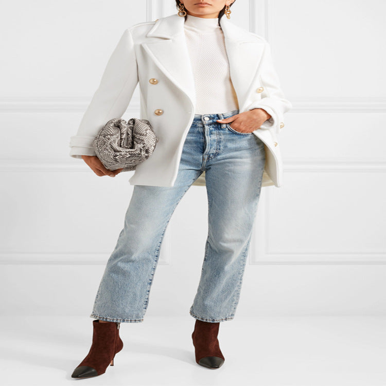 Damen Zweireihiger Kurzmantel im Marine‑Tailoring mit goldenen Zierknöpfen Nord Taschen
