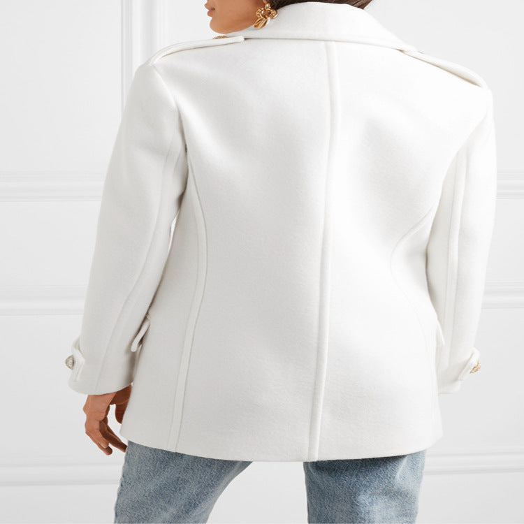 Damen Zweireihiger Kurzmantel im Marine‑Tailoring mit goldenen Zierknöpfen Nord Taschen