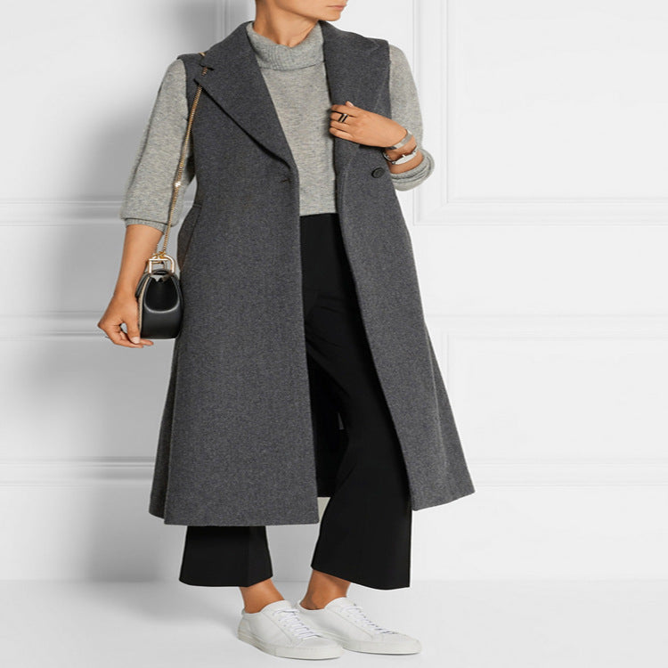 Damen Ärmelloser Wollmix-Mantel mit ausgestellter A‑Linien‑Silhouette und Ein‑Knopf‑Front Nord Taschen