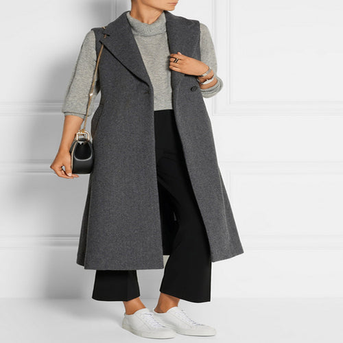 Damen Ärmelloser Wollmix-Mantel mit ausgestellter A‑Linien‑Silhouette und Ein‑Knopf‑Front Nord Taschen