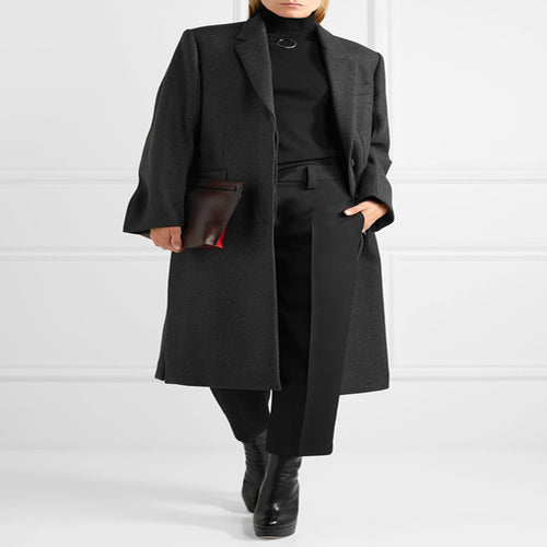Damen Oversize Einreihiger Maxilanger Wollmix-Longcoat mit relaxter Schulter und Pattentaschen Nord Taschen